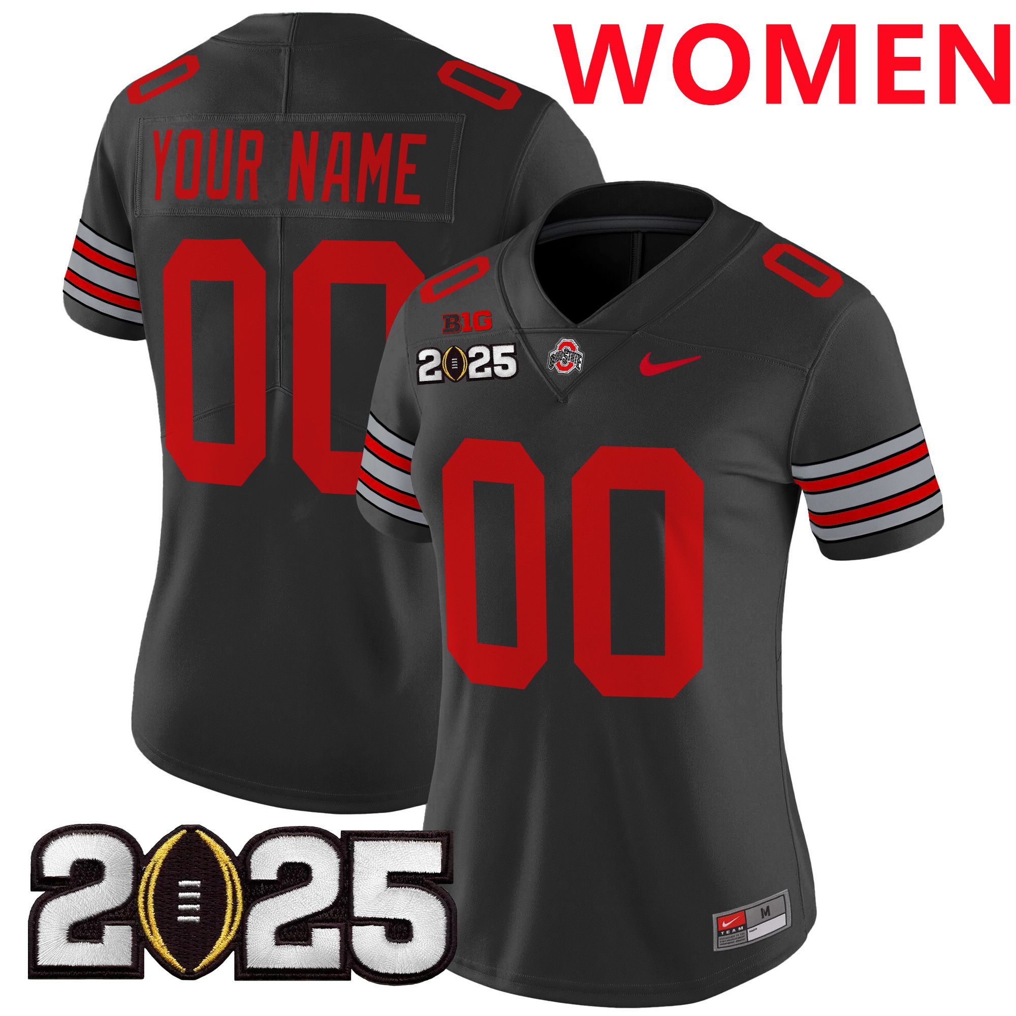 Women Ohio State Buckeyes Black 2025 CFP Final Patch Vapor Limited Custom NCAA Jersey